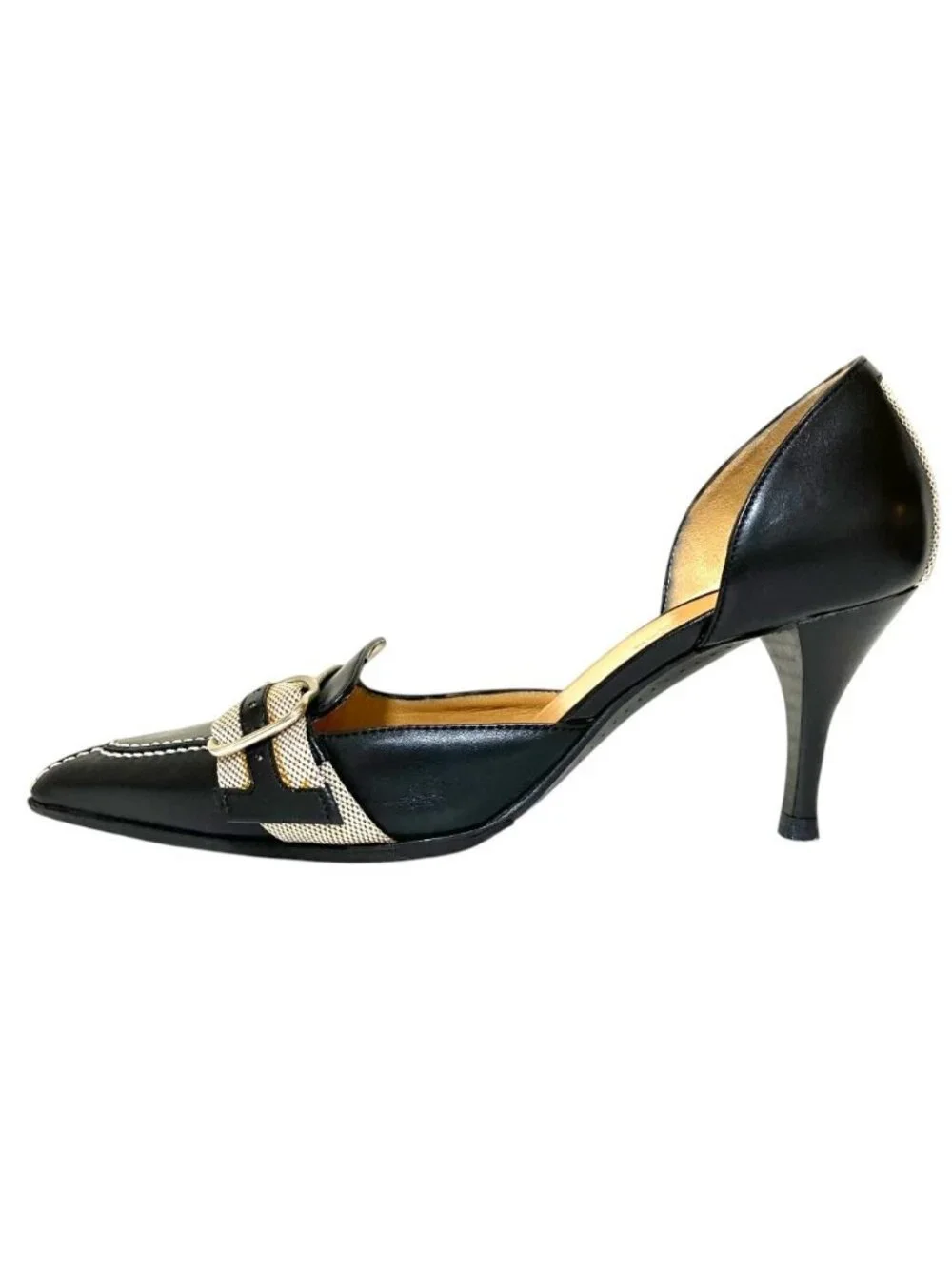 Hermes Hapi Belt Pointed Toe Pumps 36 Black Heel